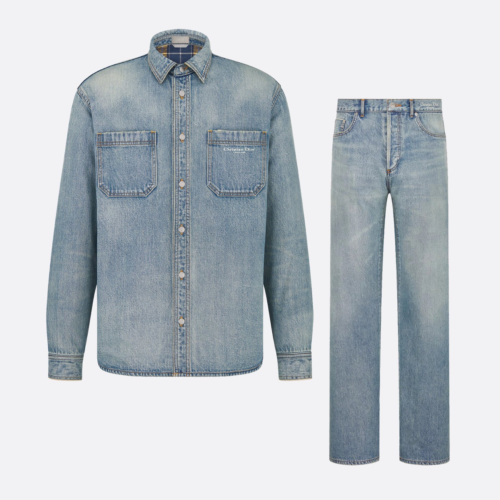 Dior Men's Spring And Fall Solid Color Embroidered Letters Single Breasted Long Sleeved Denim Jacket Jeans Pants Set Suit #74986