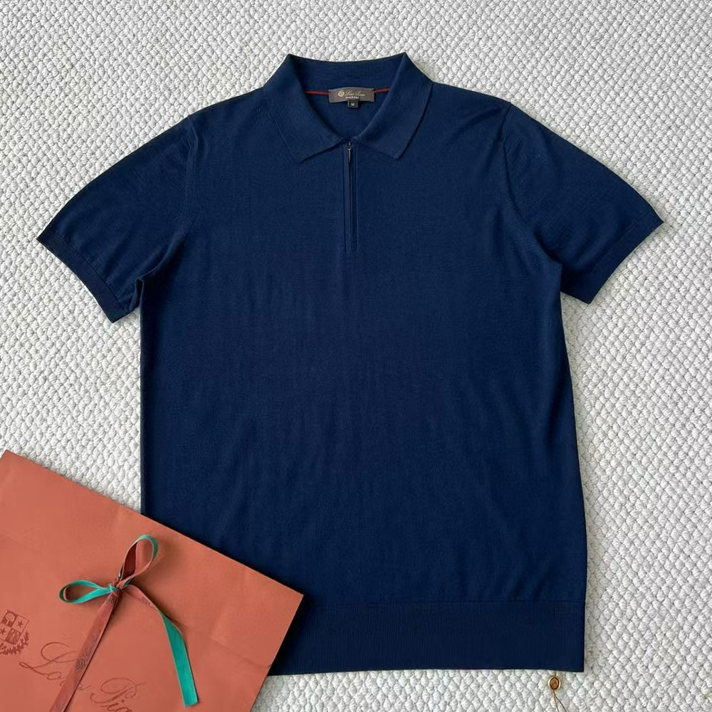 Loro Piana Men's Summer Solid Color Half Zip Straight Short Sleeve Polo Shirt Ngvp #1555
