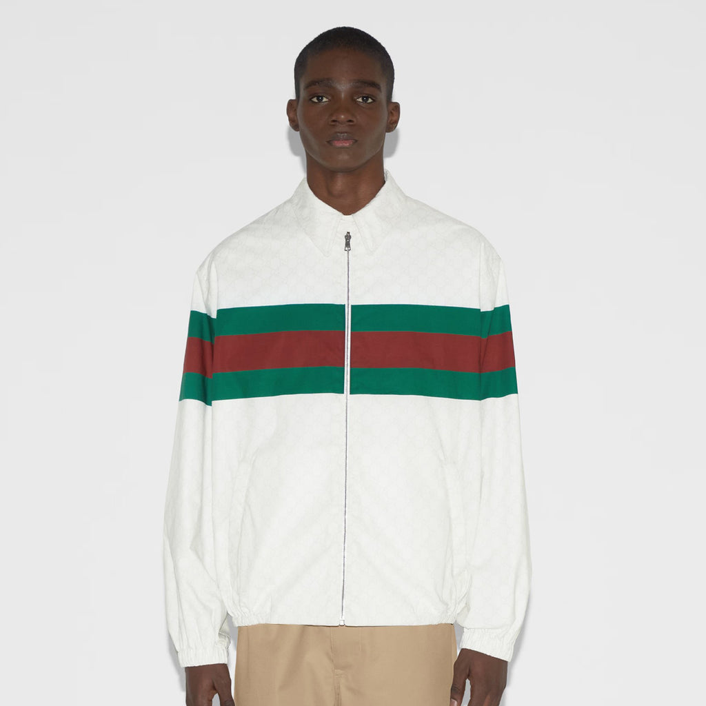 Gucci Men's Spring and Autumn GG Printed Cotton Colorful Webbing Standing Collar Zipper Casual Long Sleeve Sports Jacket #99962