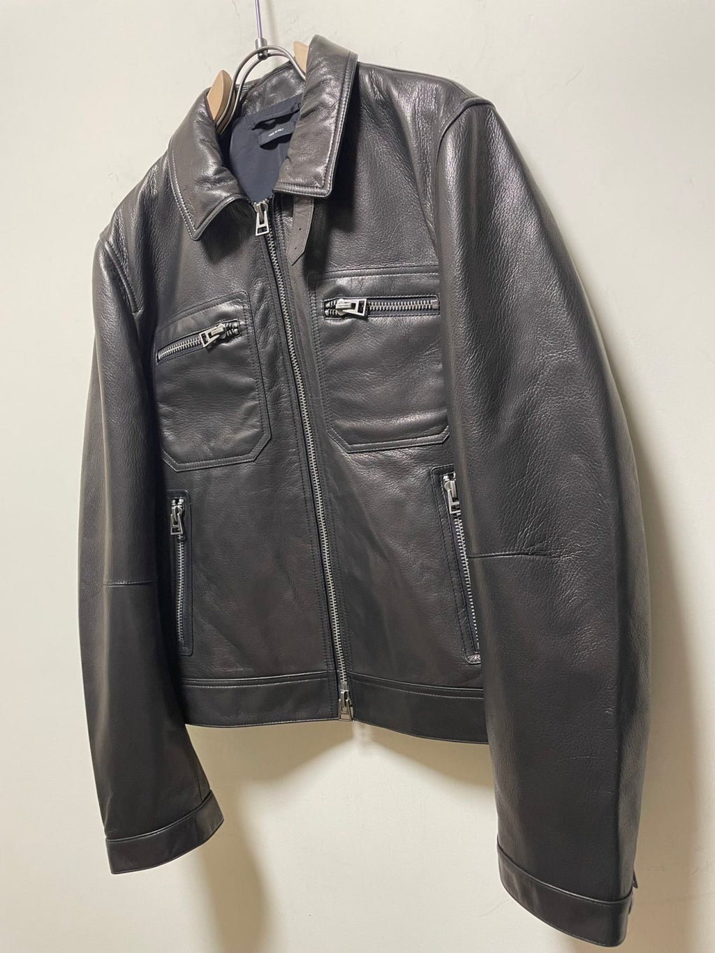 Tom Ford Men's Icon Leather Zip Blouson Winter Black Leather Zip Lapel Biker Jacket #97484