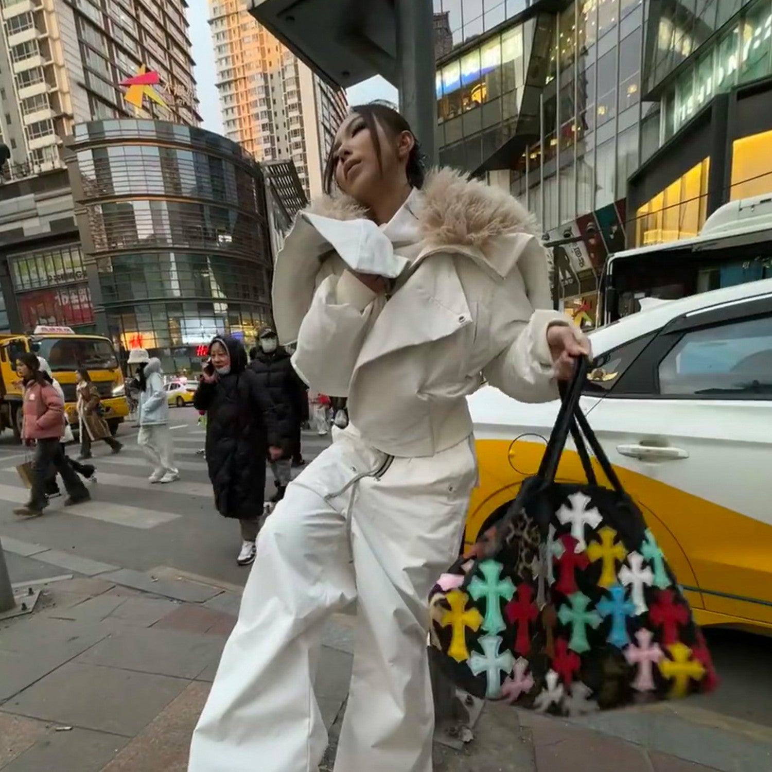 Moncler x Rick Owens Men's Women's Autumn And Winter Large Fur Collar Removable Trend High Street White Down Jacket Zip Hooded Jacket Ngvp #9794