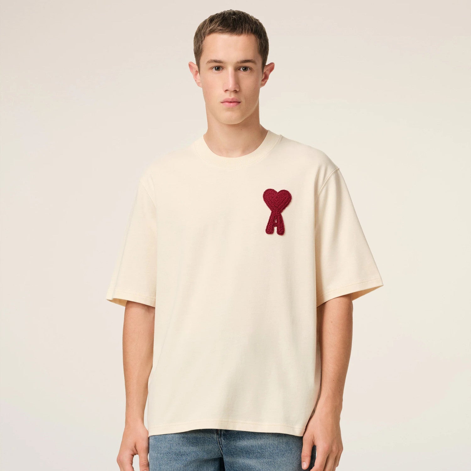 Ami Men's and Women's Solid Color Embroidered Logo Print Round Neck Cotton Short Sleeve T-Shirt #75745
