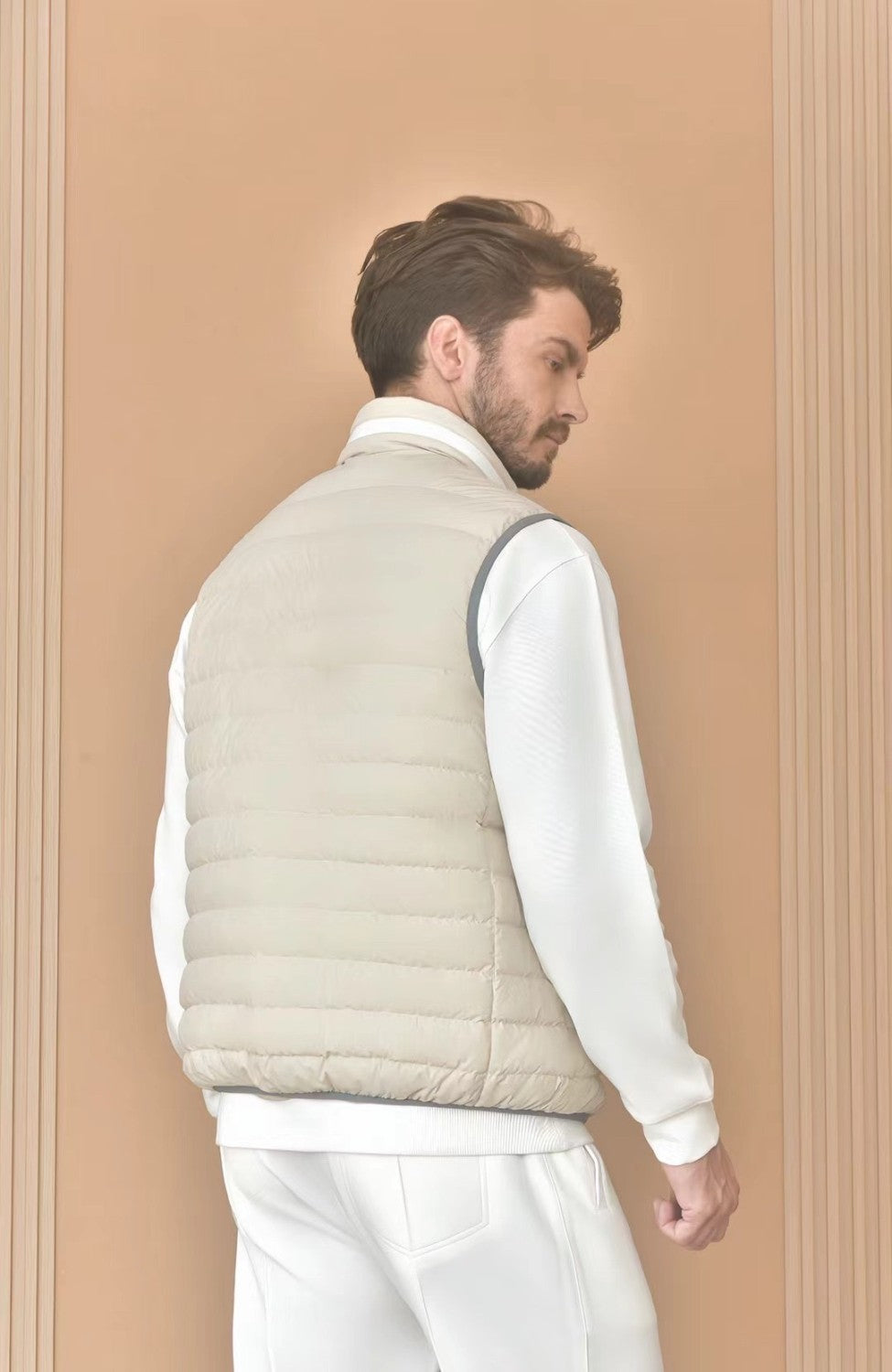 Brunello Cucinelli Men's Logo Embroidered High Neck Zipper Solid Color Fitted Straight Sleeveless Down Vest Ngvp #9665