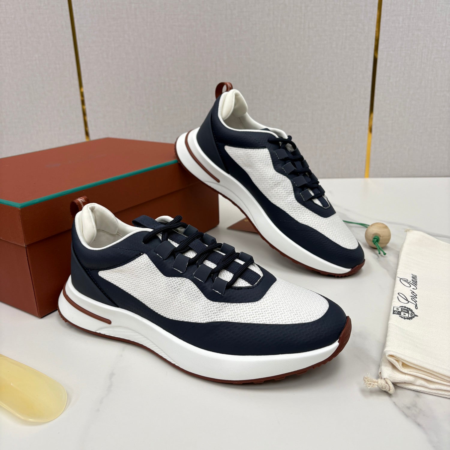 Loro Piana Week End Walk Mesh Cowhide Suede Casual Sneakers #381648