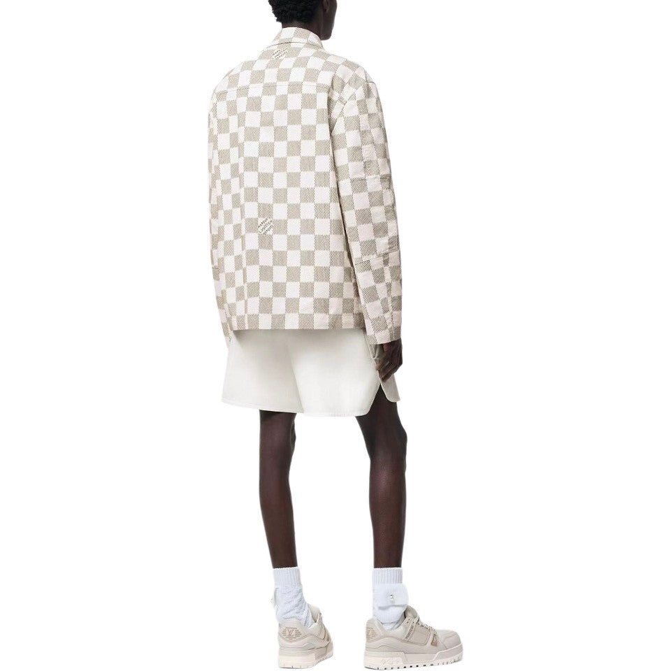 Louis Vuitton Men's Fall And Winter White Checkered Lapel Single Breasted Pocket Long Sleeved Jacket #72775