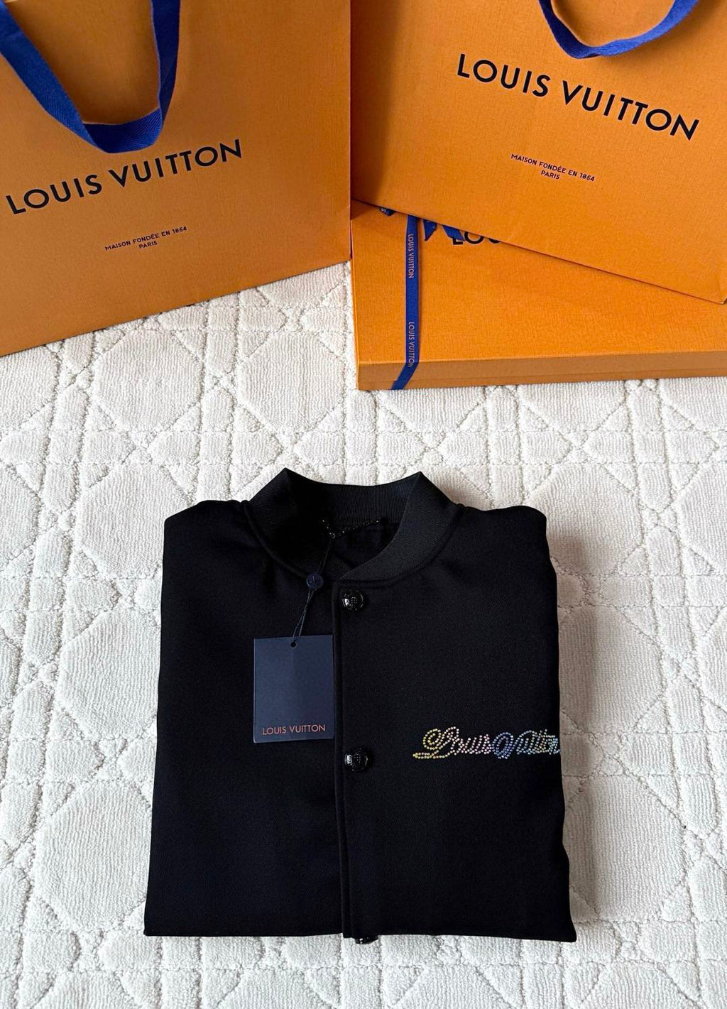 Louis Vuitton Men's Spring And Fall Solid Color Mixed Leather Single Breasted Drawstring Baseball Jacket #76378