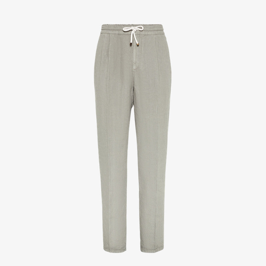 Brunello Cucinelli Men's Four-Season Drawstring Tie-Waist Plain-Colored Fitted Casual Linen Pants Ngvp #2296