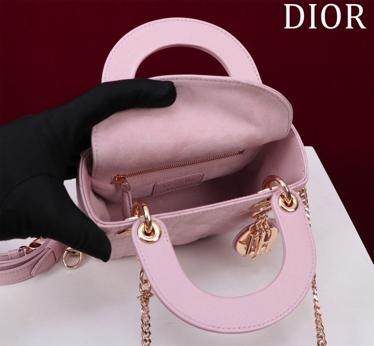 Dior Lady Women's Solid Color Metal Pendant Removable Chain Shoulder Strap Wicker Pattern Sheepskin Leather Single Shoulder Crossbody Handbag Bag Bags #77461