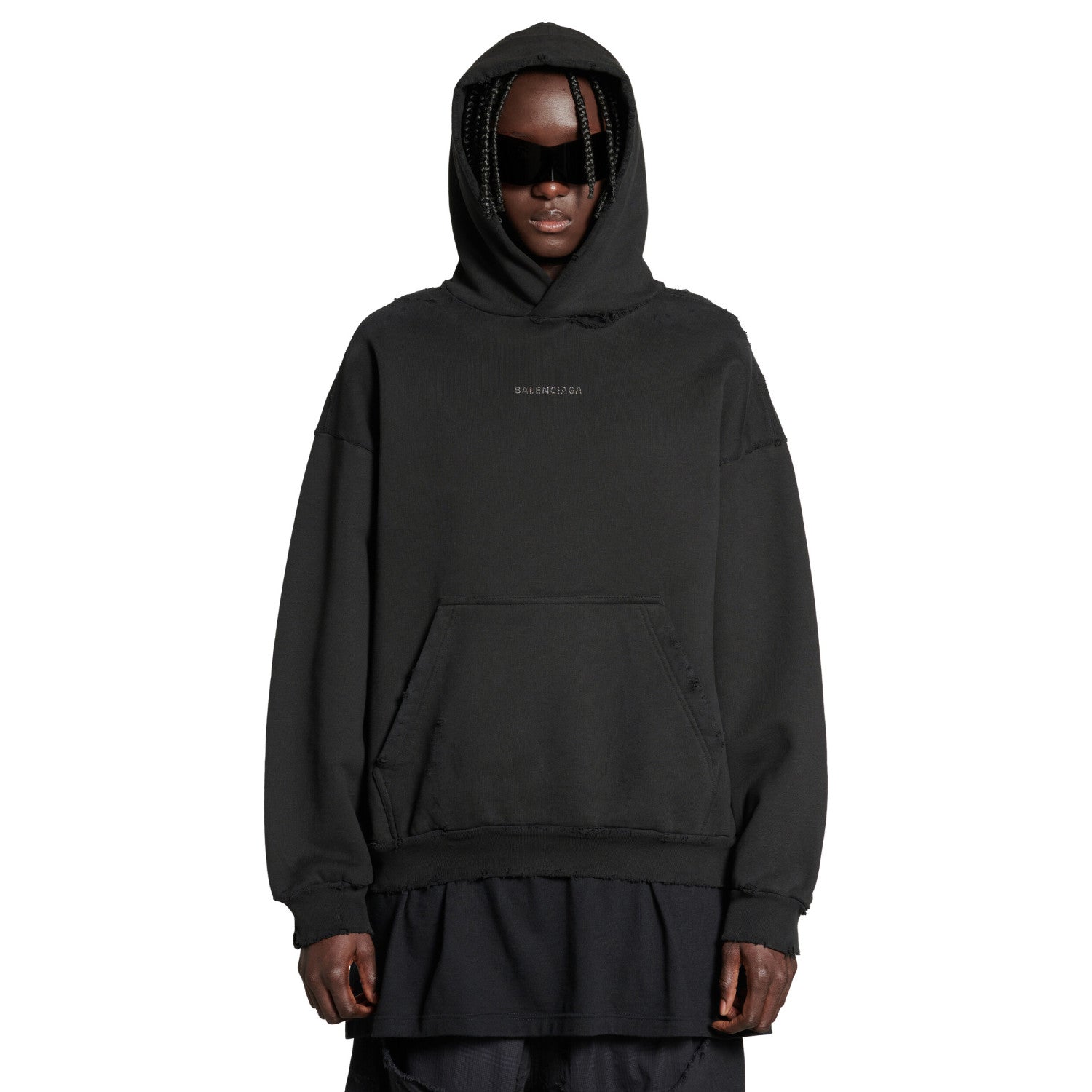 Balenciaga Men's Spring and Autumn Hot Drill Logo Letter Print Black Hooded Sweatshirt #99725