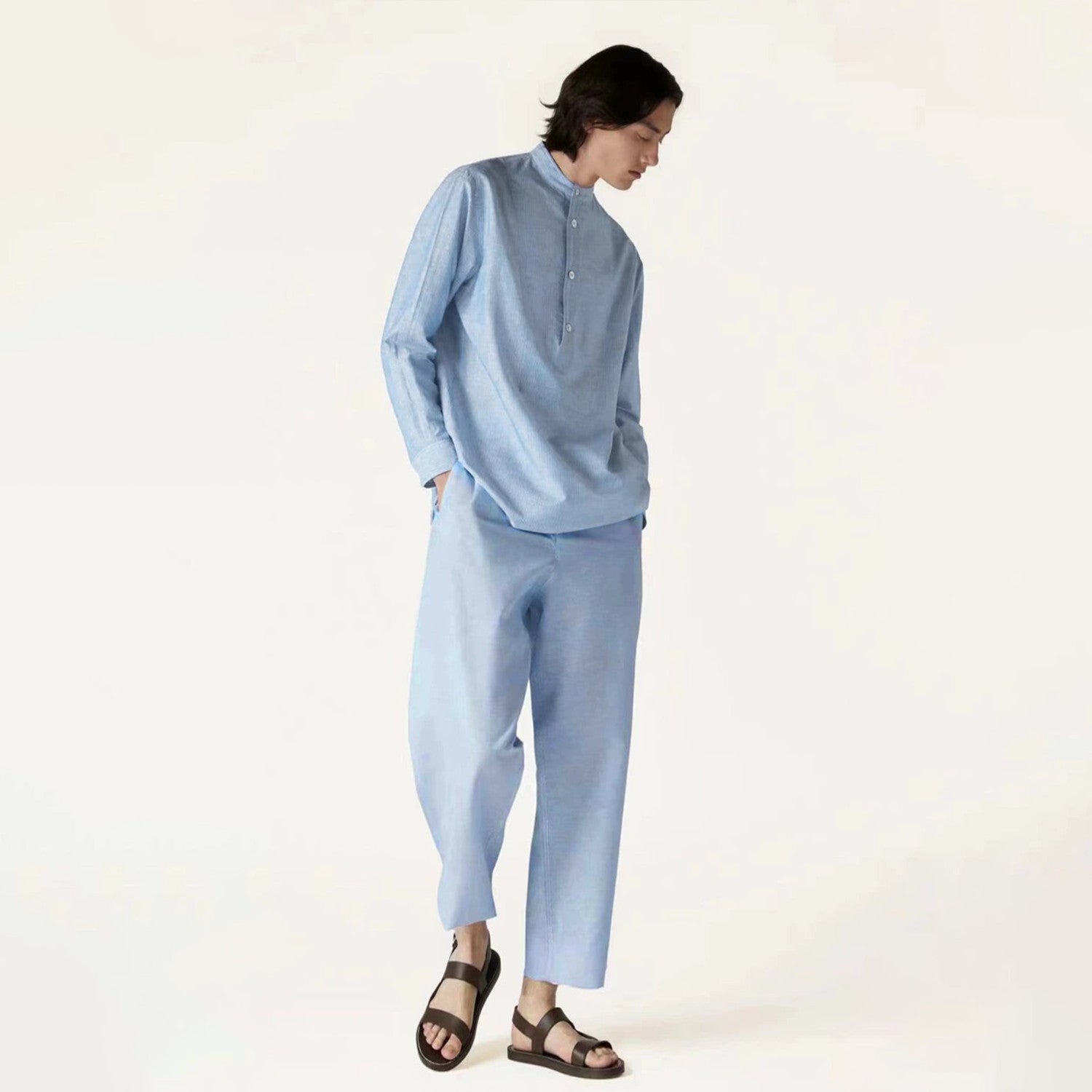 Loro Piana Men's Spring And Summer Solid Colour Drawstring Fashion Pants Loose Straight Comfortable Cotton Thin Suit Trousers Ngvp #1472