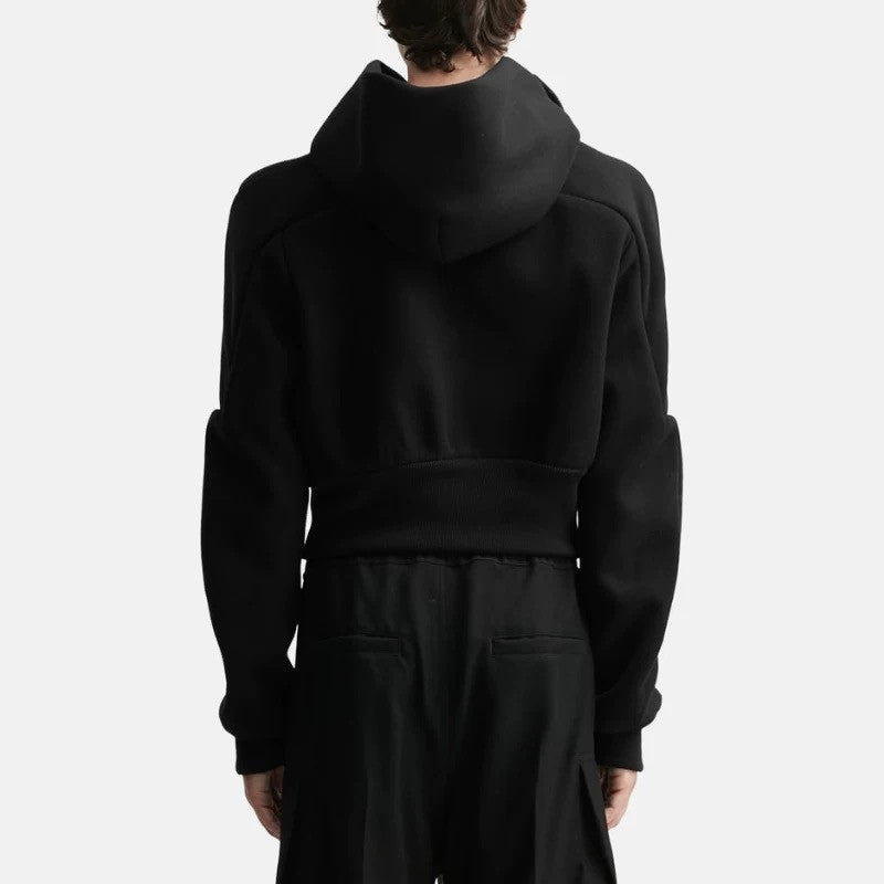 Rick Owens Cropped Hooded Fligh Jacket Black Virgin Wool Cropped Flight Jacket #332196