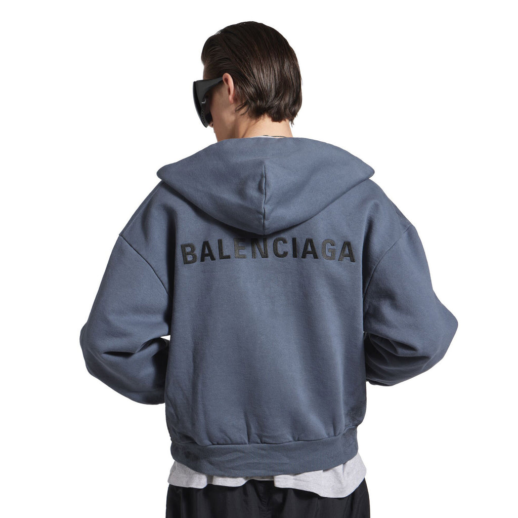 Balenciaga BACK HOODIE Men's Spring/Autumn Fashion Casual Solid Color Embroidered Zipper Gathered Cuffs Waist Hooded Cardigan Jacket Sweatshirt #78283