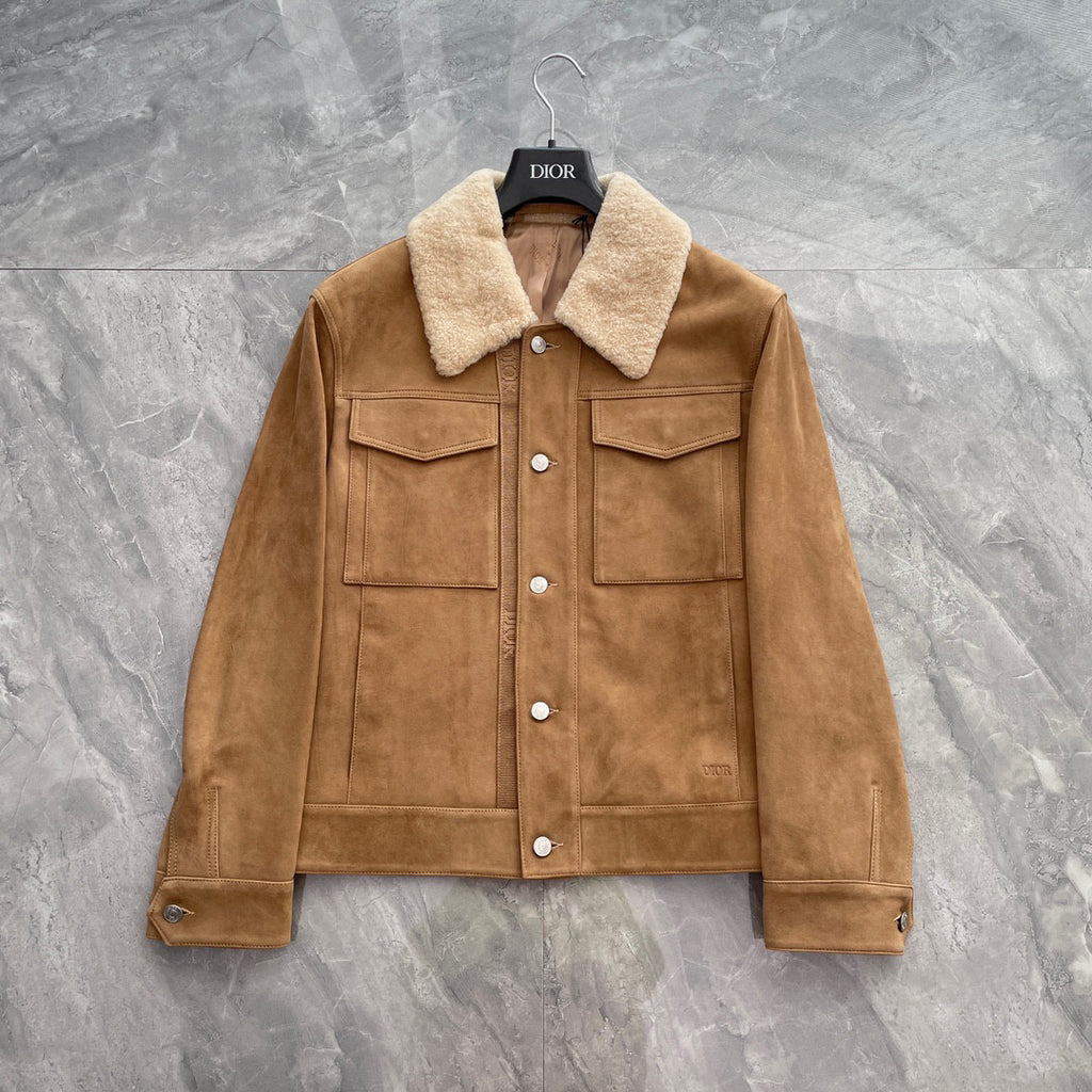 Dior Men's Autumn And Winter Solid Color Lapel Casual Single Breasted Cowhide Leather Short Jacket Ngvp #7226