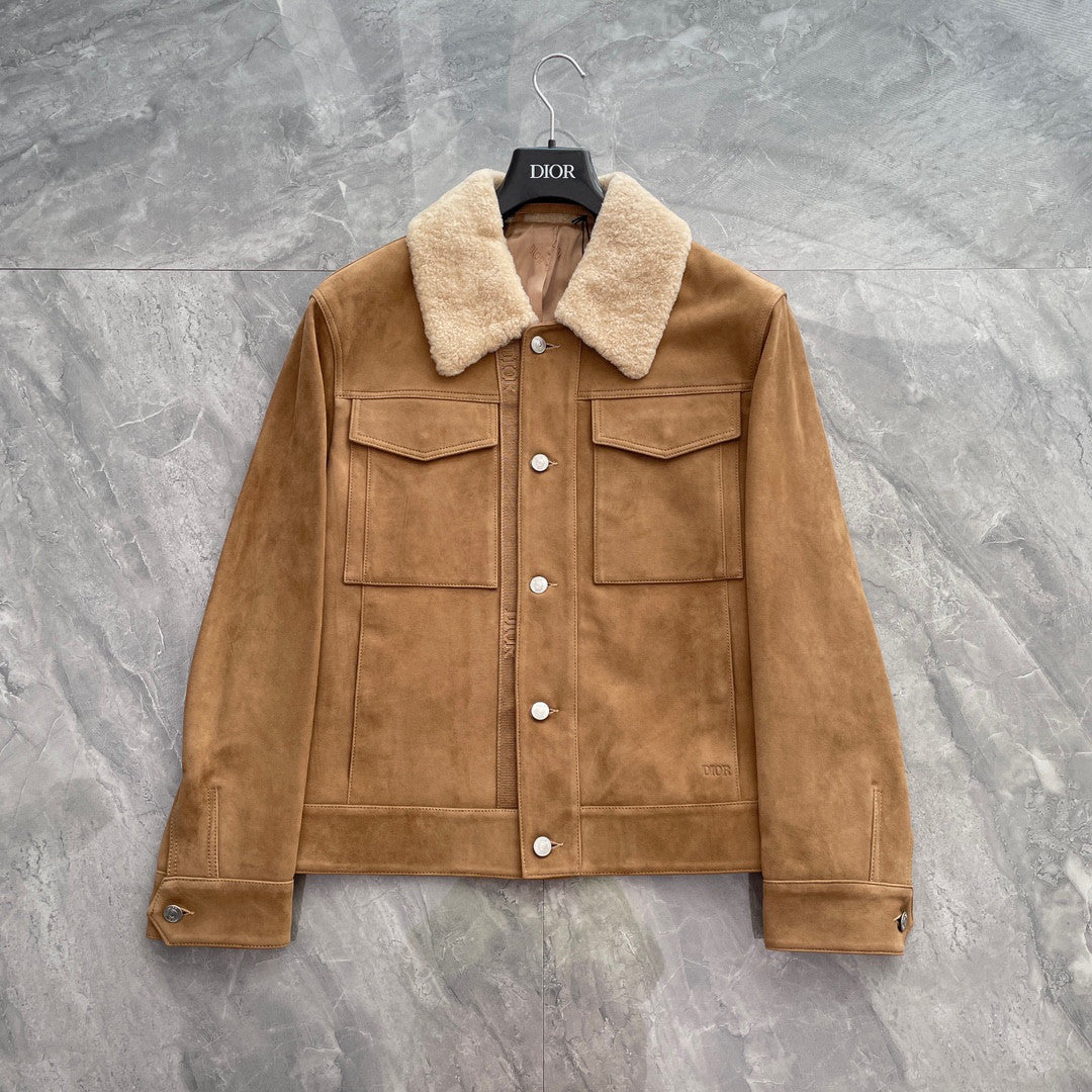 Dior Men's Autumn And Winter Solid Color Lapel Casual Single Breasted Cowhide Leather Short Jacket Ngvp #7226