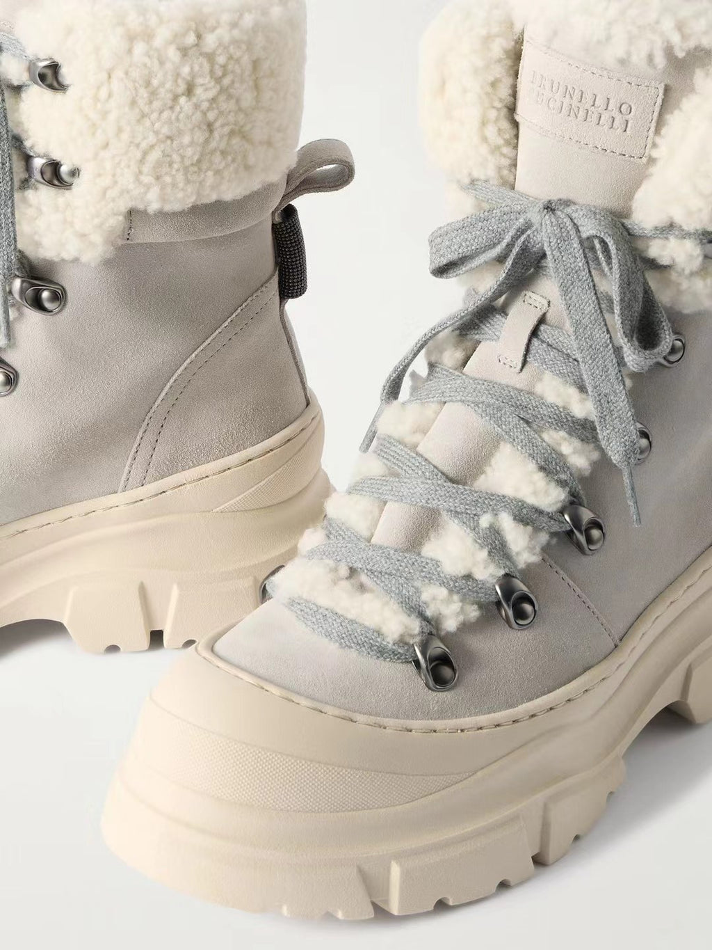Brunello Cucinelli Women's Fall/Winter Patchwork Ankle Boots Suede Round-Toe Lace-Up Short Boots Solid-Color Snow Boots Shoes Ngvp #2558