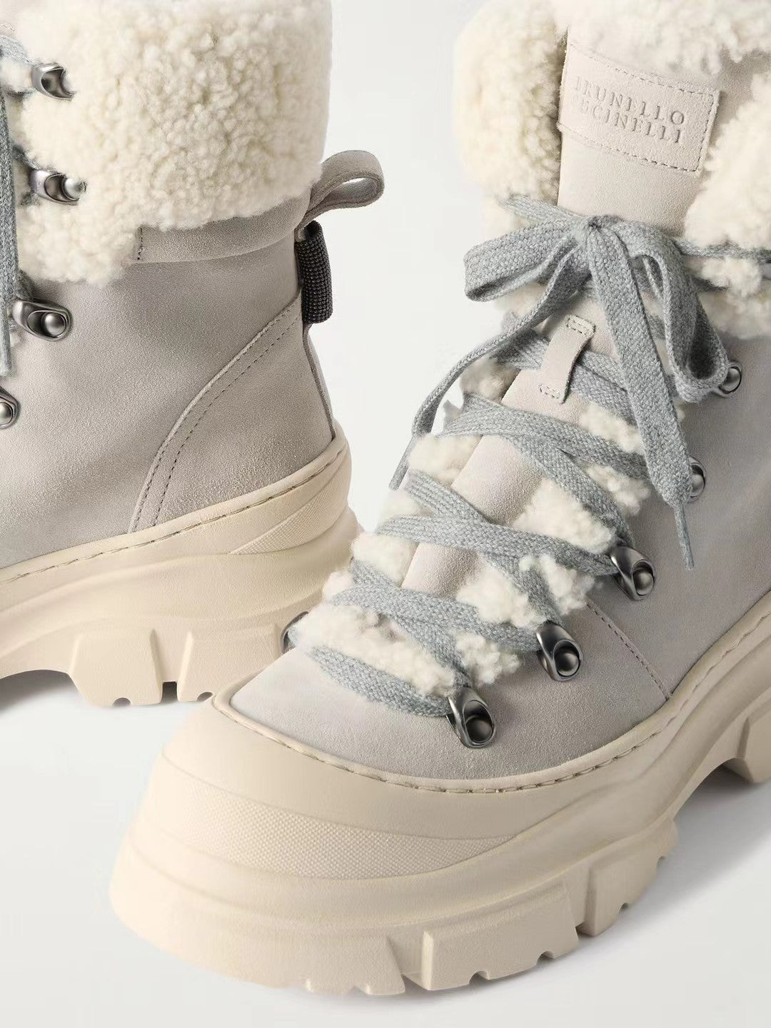 Brunello Cucinelli Women's Fall/Winter Patchwork Ankle Boots Suede Round-Toe Lace-Up Short Boots Solid-Color Snow Boots Shoes Ngvp #2558
