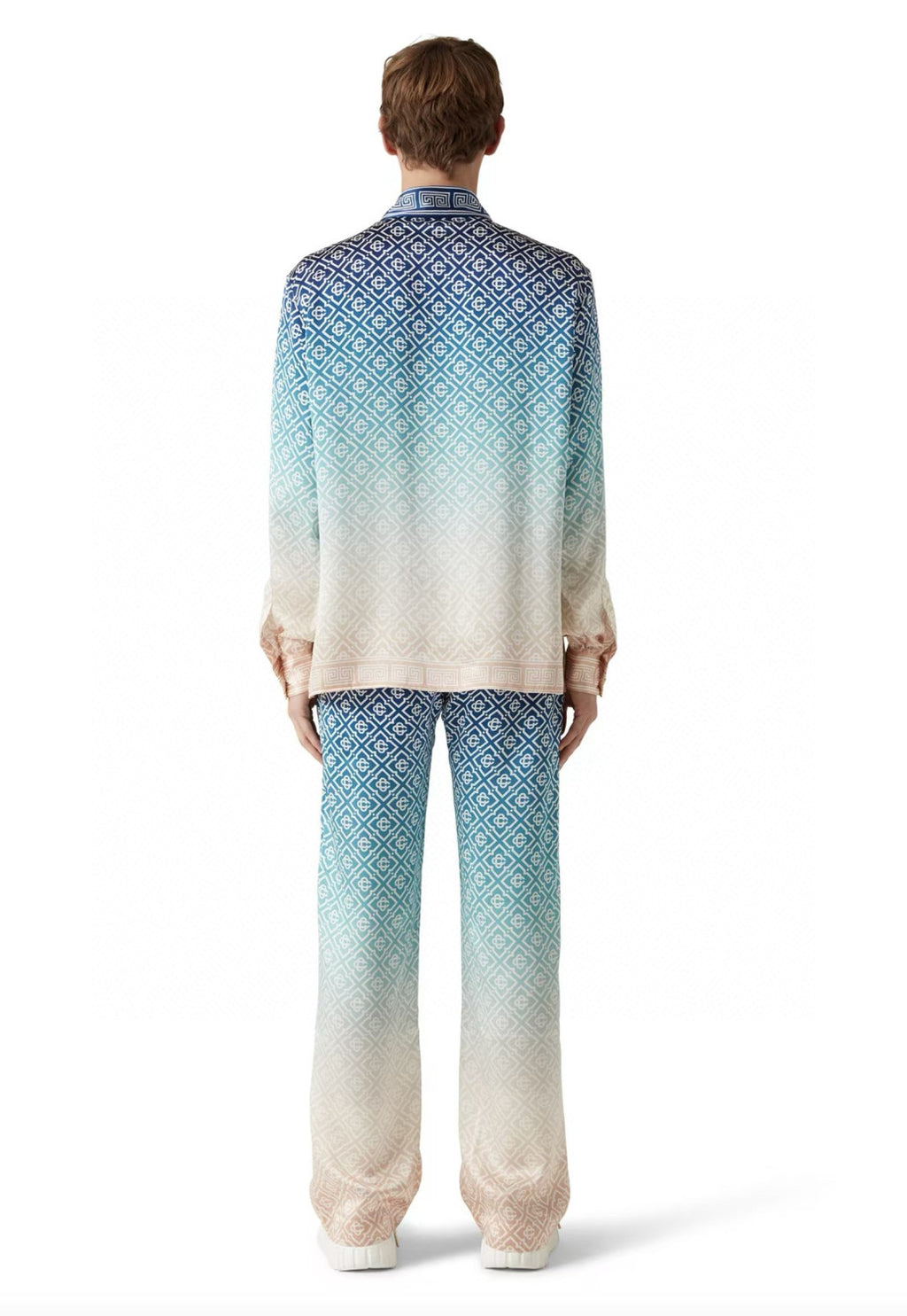 Casablanca Men's Spring And Fall Single-Breasted Loose Gradient Logo Pattern Long-Sleeved Silk Shirt Casual Elastic Pants #71877