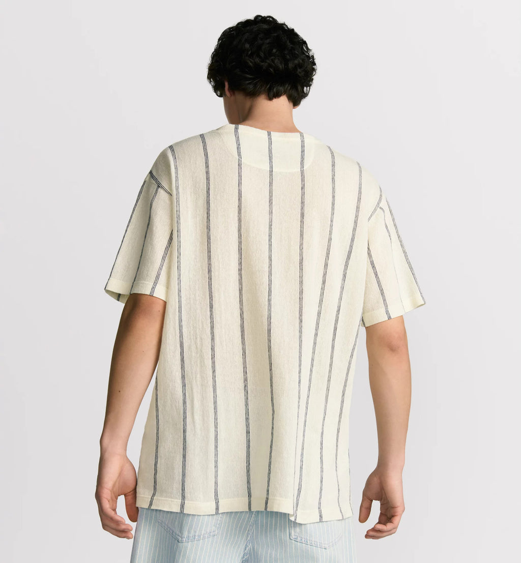 Dior Men's Summer Embroidered Solid Color Striped Loose-Fit Christian Dior Couture Short-Sleeved T-Shirt #81352