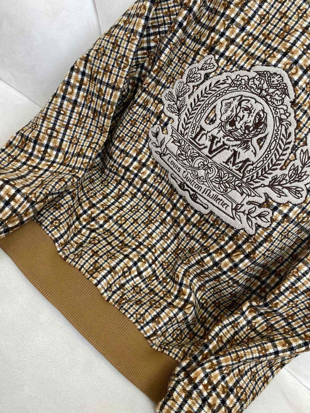 Louis Vuitton Men's Fall And Winter Embroidered Label Plaid Wool Jacquard Drawstring Zipper Long Sleeved Jacket #74488