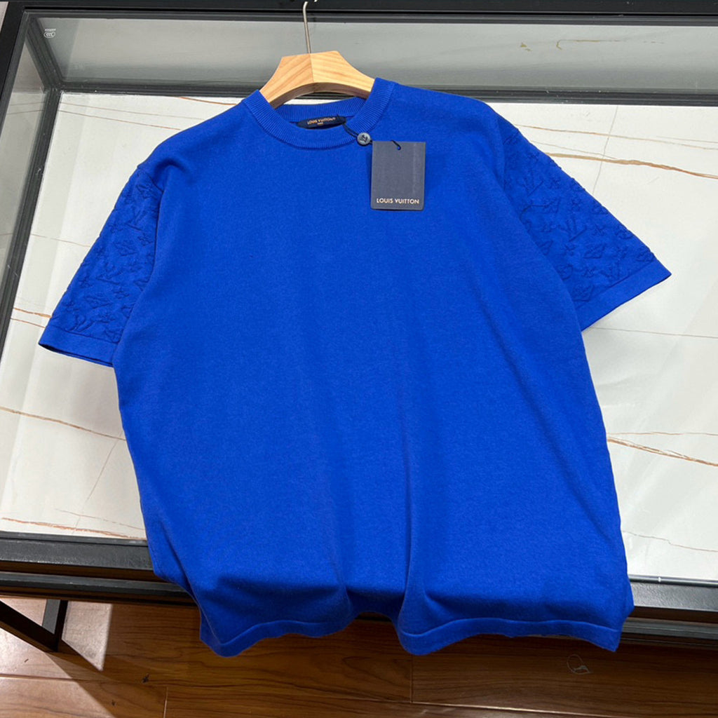 Louis Vuitton Men's Spring And Summer Jacquard Knit Round Neck Short Sleeve Solid Color Senior Casual Loose Cotton T-shirt #98721