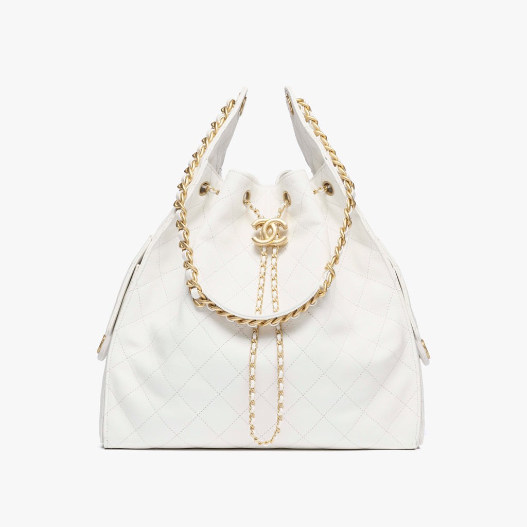 Chanel Women's Classic Double C Logo Solid Color Cowhide & Leather Tote Shoulder Bag Bags #77978
