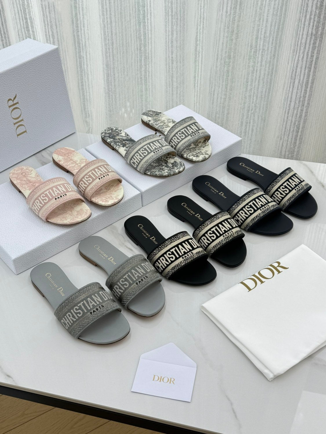 Dior Dway Women's Spring/Summer Fashion Round Toe Cotton Embroidered Slip On Slippers Shoes #78272