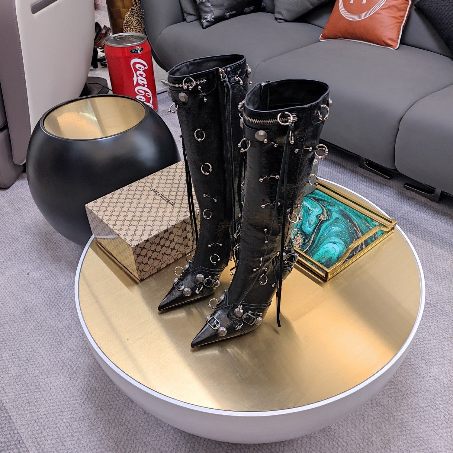 Balenciaga Women's Long Boots With Metal Studs Le Cagloe Motorcycle Boots #333258