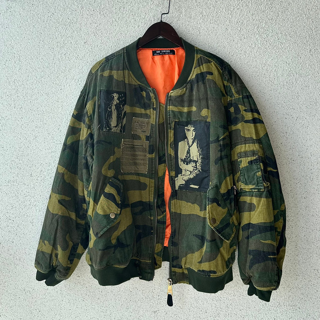 Raf Simons Men's Fall And Winter Bomber Camouflage Patch Ma1 Aviator Jacket Zipper Long Sleeve Cotton Jacket #74728