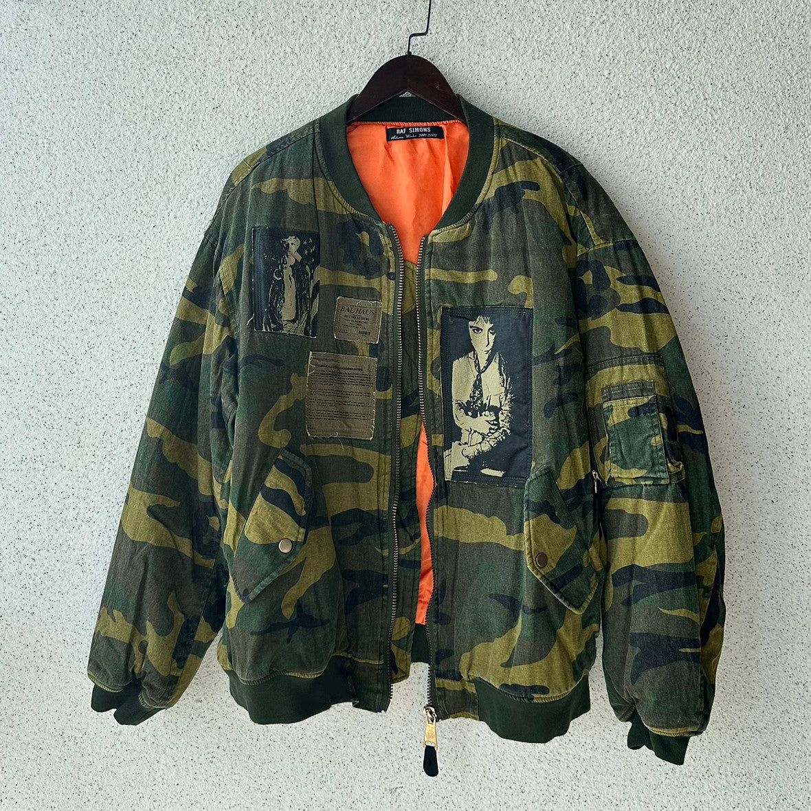 Raf Simons Men's Fall And Winter Bomber Camouflage Patch Ma1 Aviator Jacket Zipper Long Sleeve Cotton Jacket #74728