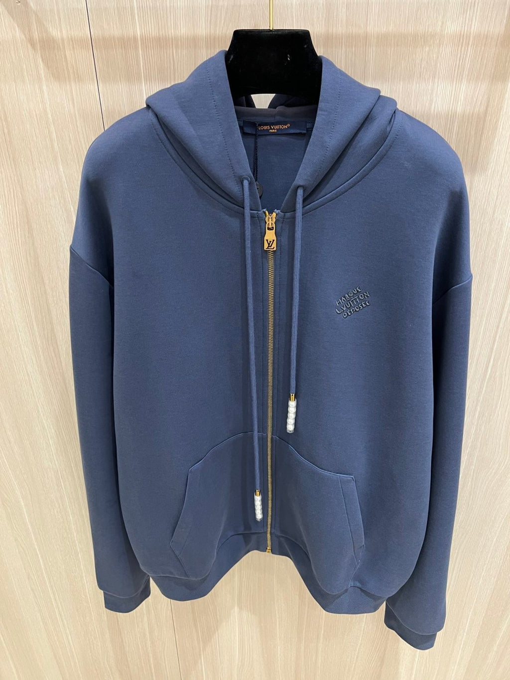 Louis Vuitton Men's Spring and Autumn Blue Embroidery Letter Logo Pearl Pendant Hooded Zipper Jacket Lace-Up Trousers Pants Set Suit #99763