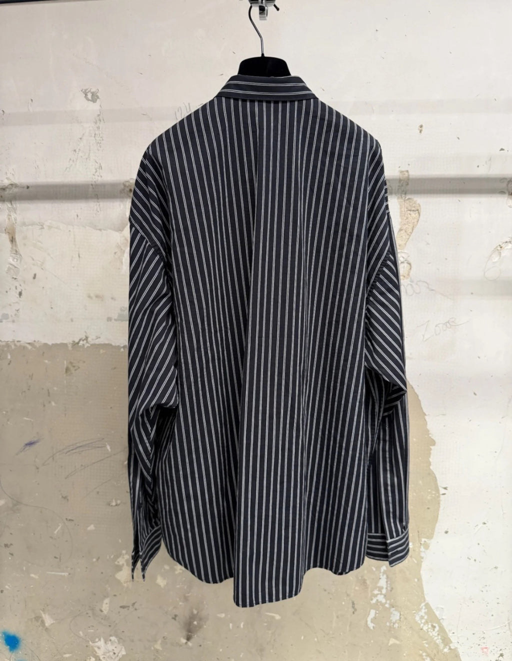 Balenciaga Women's Spring and Fall Flatground Black and White Striped Cotton Poplin Single Breasted Long Sleeve Shirt #76489