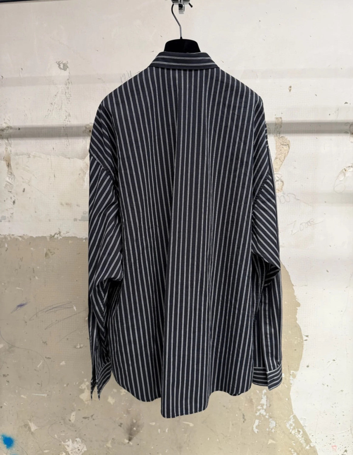 Balenciaga Women's Spring and Fall Flatground Black and White Striped Cotton Poplin Single Breasted Long Sleeve Shirt #76489