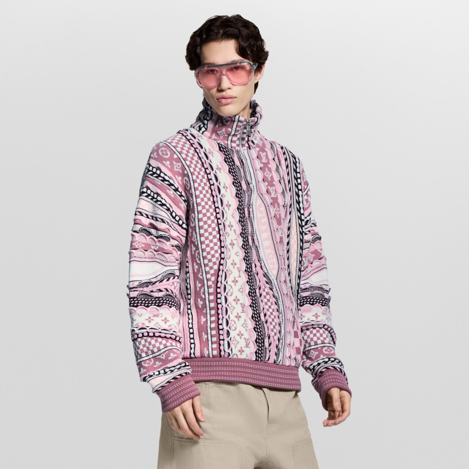 Louis Vuitton Men's Spring/fall Fashion Casual Jacquard Pattern Half zip High neck Pullover Sweatshirt #78482