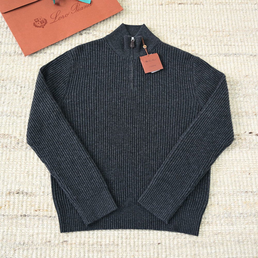 Loro Piana Plane Tree Men's Sweater Ribbed Turtleneck Half-zip Pullover Long-sleeved Cashmere Sweater #332989