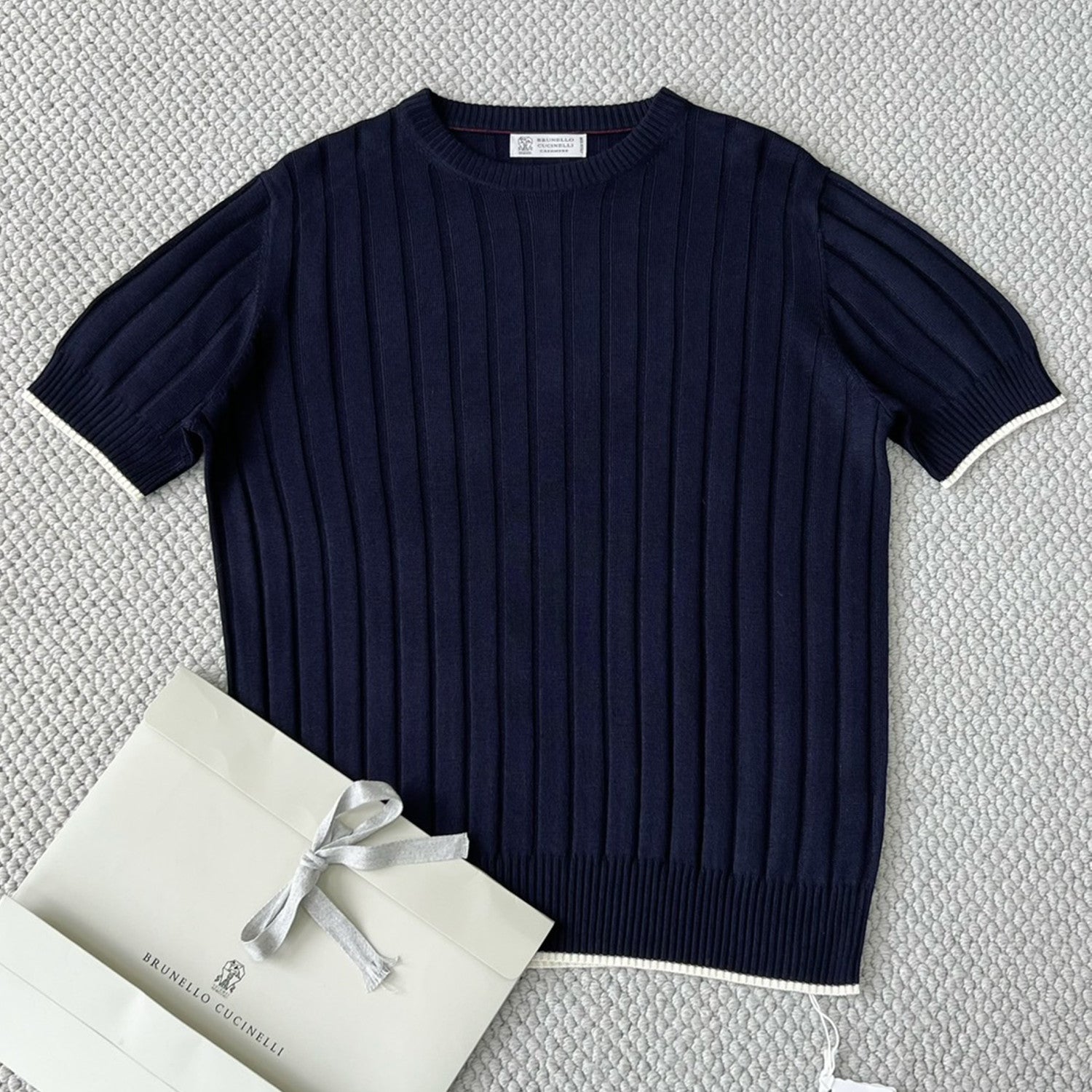 Brunello Cucinelli Spring And Summer Men's Flat Ribbed Linen And Cotton Knitted T-Shirt Fashion Trend Casual Comfortable Round Neck T-Shirt Ngvp #1348