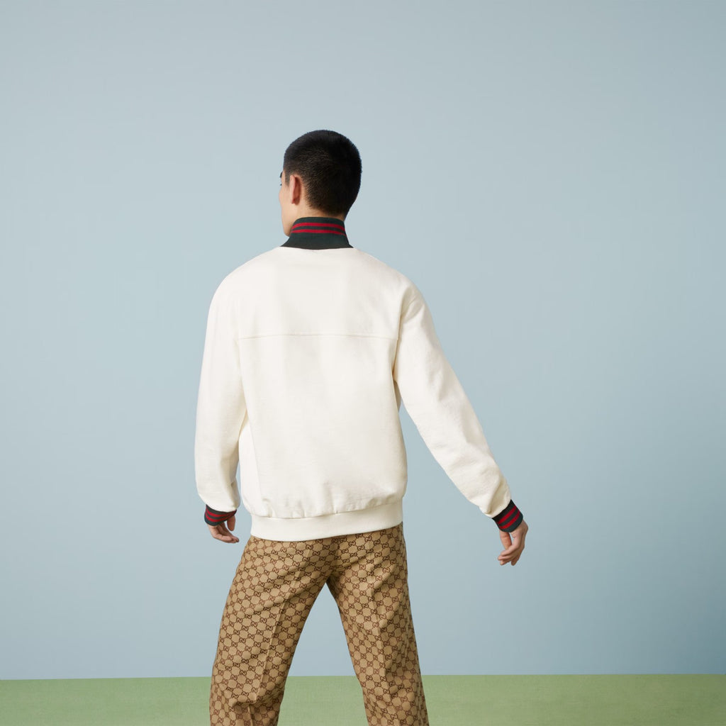 Gucci Men's Autumn Striped Standing Collar Zipper Cotton Fitted Long Sleeve Solid Color Jacket #71452