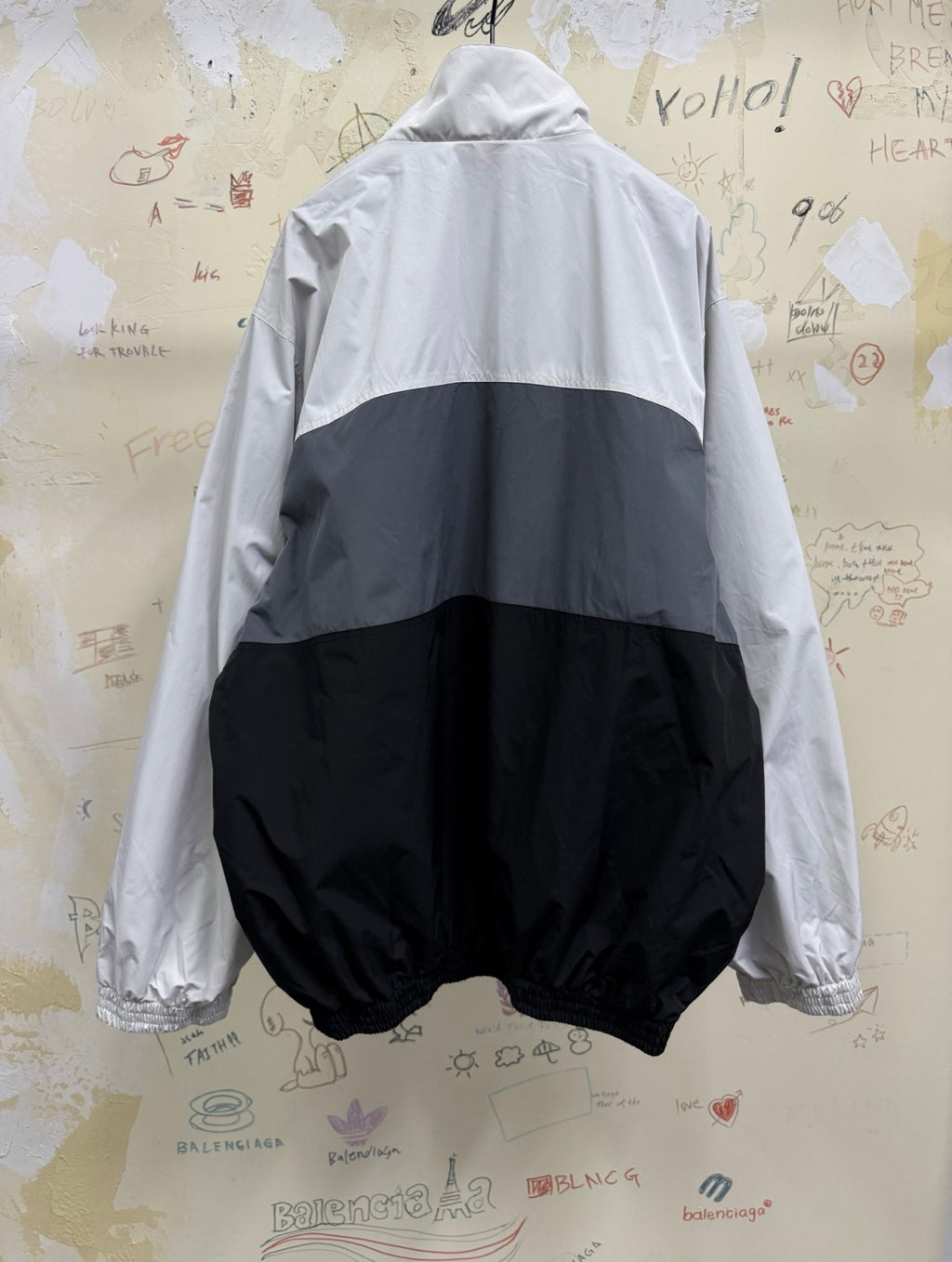 Balenciaga Men's Spring And Autumn Colorblocking High Collar Trench Coat Zipper Long Sleeve Loose Jacket #81298