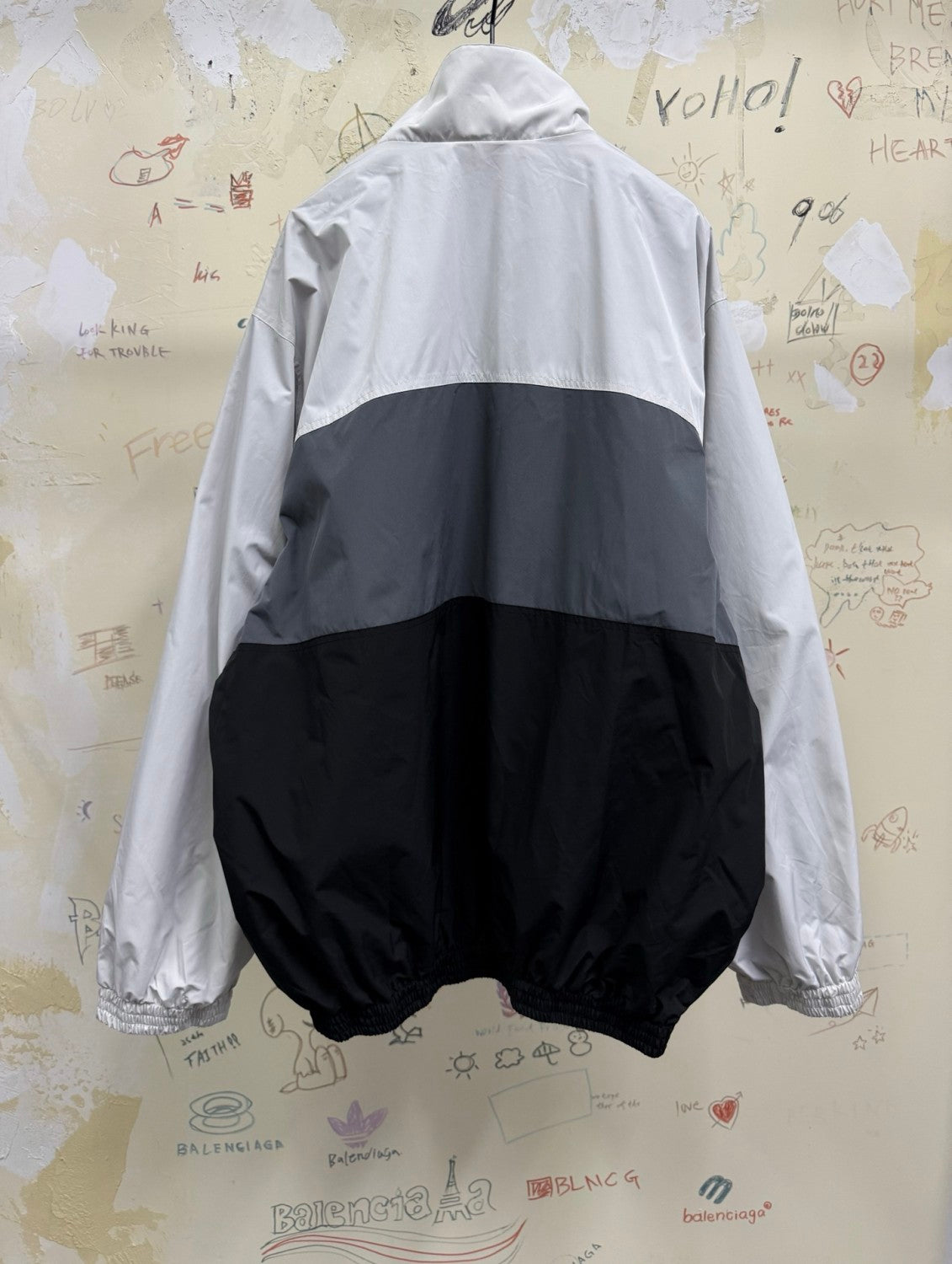 Balenciaga Men's Spring And Autumn Colorblocking High Collar Trench Coat Zipper Long Sleeve Loose Jacket #81298