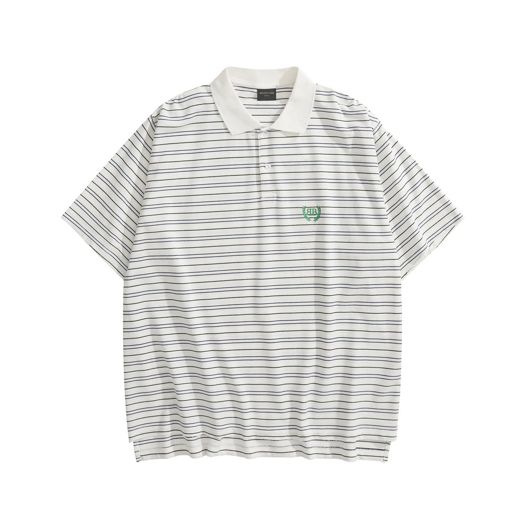 Balenciaga Men's Summer Solid Colour Stripe Printed Embroidery Pattern Printed Polo Neck Short Sleeve T-Shirt #76767