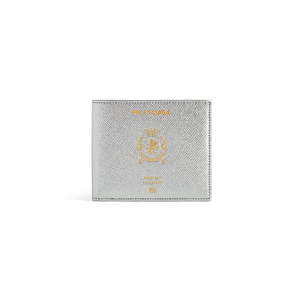Balenciaga Men' Passport Square Folded Wallet in Silver #336007