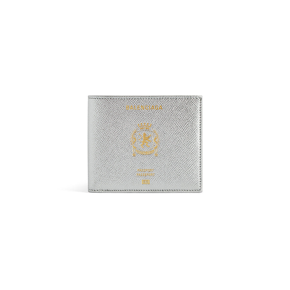 Balenciaga Men' Passport Square Folded Wallet in Silver #336007