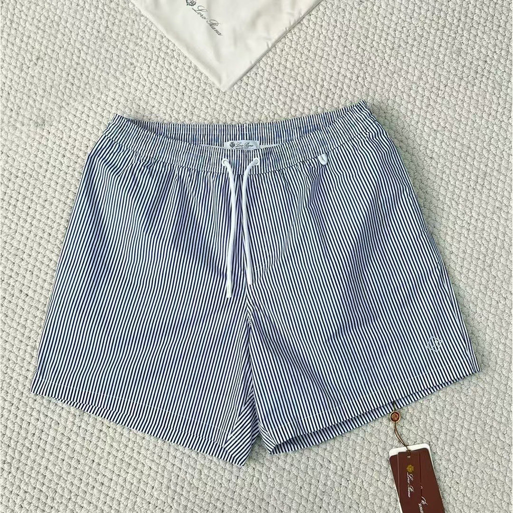 Loro Piana Men's Summer Solid Color Elastic Waist Tie Casual Comfortable Shorts #75521