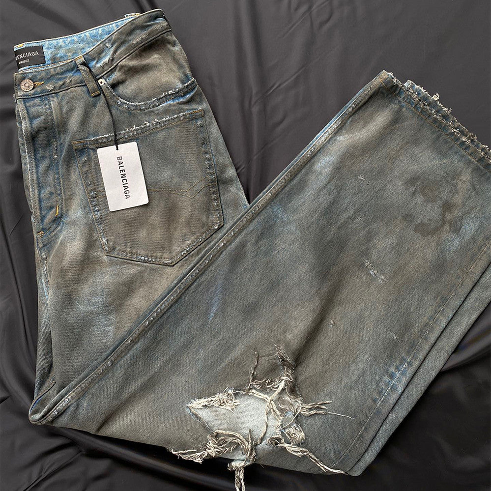 Balenciaga Patched Pockets Baggy Jeans In Blue Denim Pants Ngvp #6367