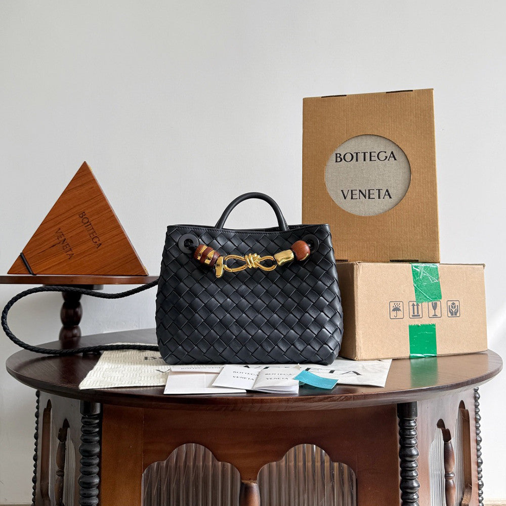 Bottega Veneta Andiamo Woven Design Leather Single Room Tote Women's Brown #332699