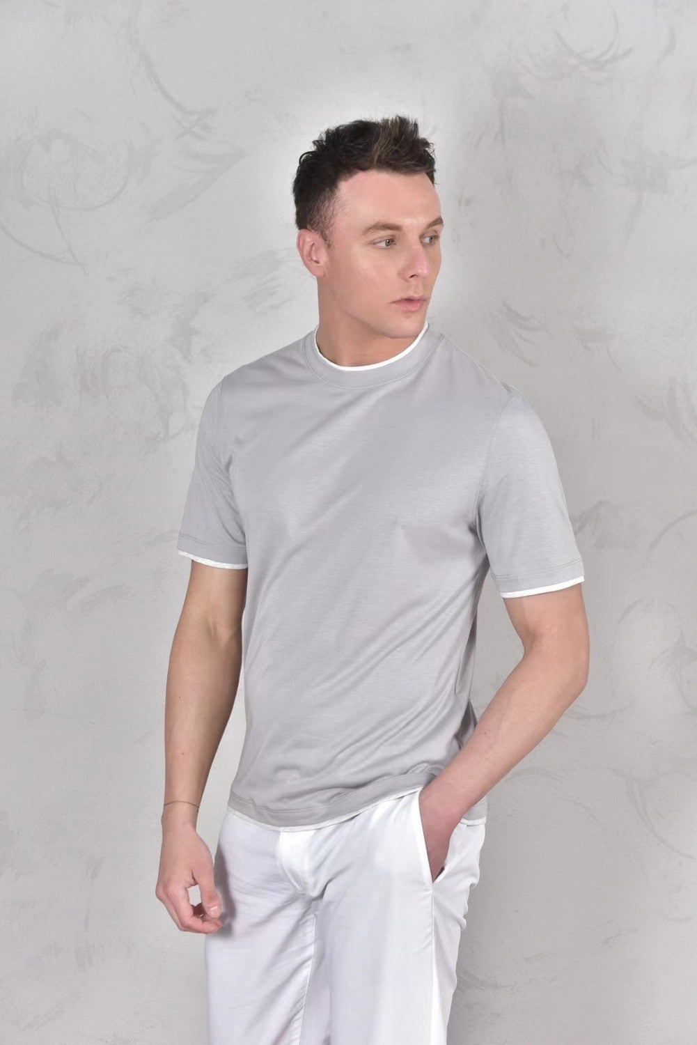 Brunello Cucinelli Men's Spring And Summer Fashion Trend Color Blocking Classic Short-sleeved Comfortable Positive Shoulder Round Neck T-shirt Tops #99379