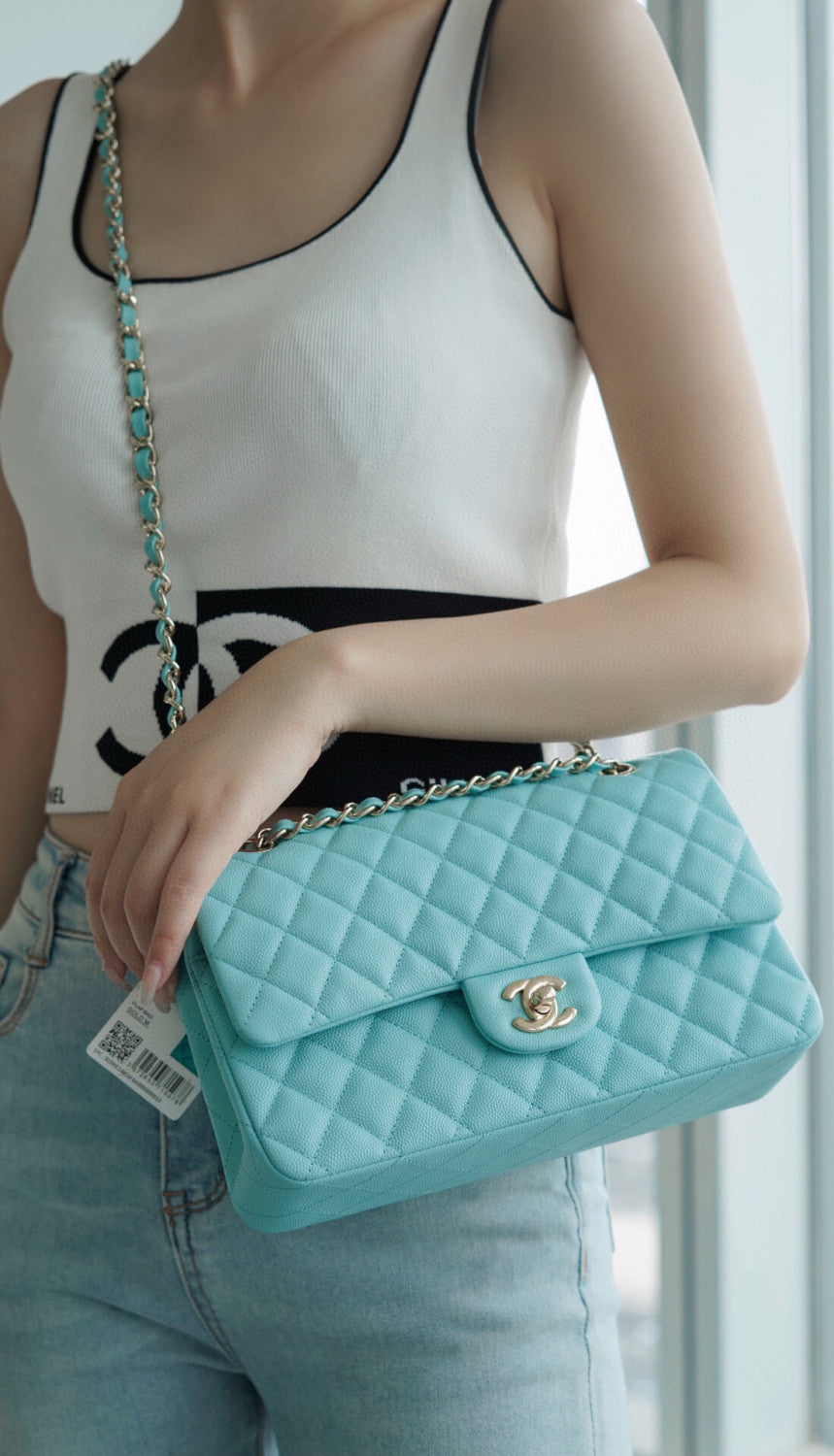 Chanel Women Classic Flap Solid Color Particle Embossed Calfskin Chain Bag Mouth Cover Bag Casual Shoulder Bags CF #71675