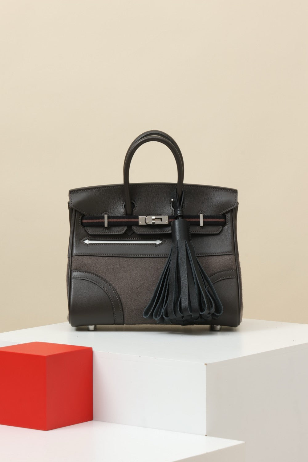 Hermes Birkin Go Team 25 BKG25 Women's Solid Color Wool Felt and Calfskin Handbag Bag Bags #77527