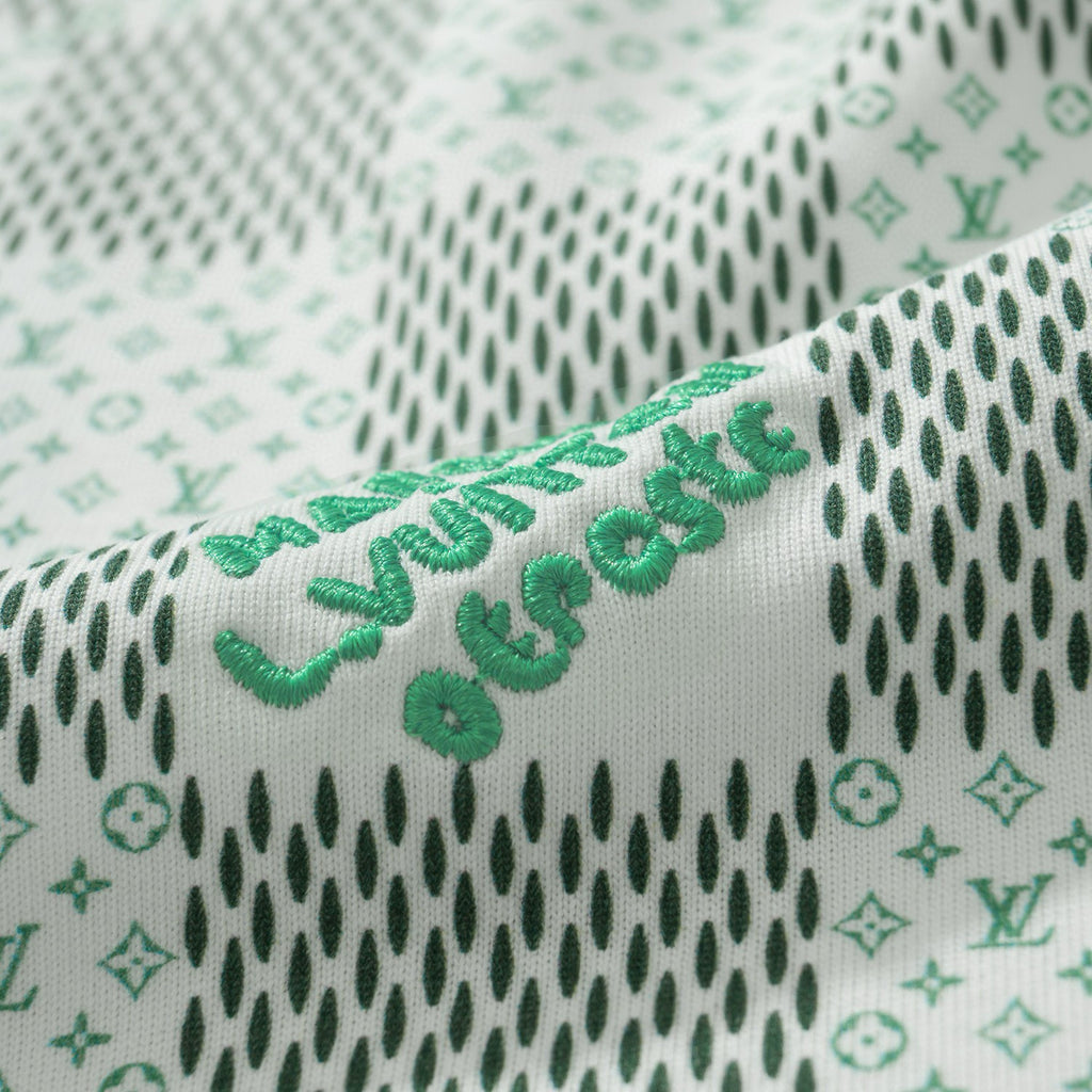 Louis Vuitton Men's Green Checkerboard Graphic Crew Neck Cotton Short Sleeve T-Shirt #99471