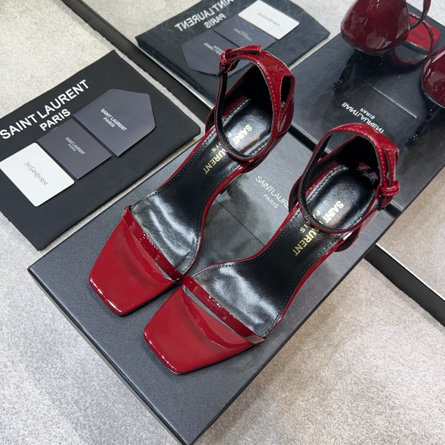 Saint Laurent OPYUM Women's Spring/Fall Fashion Classic Solid Color Leather Buckle YSL Monogram Heeled Sandals Shoes #79185