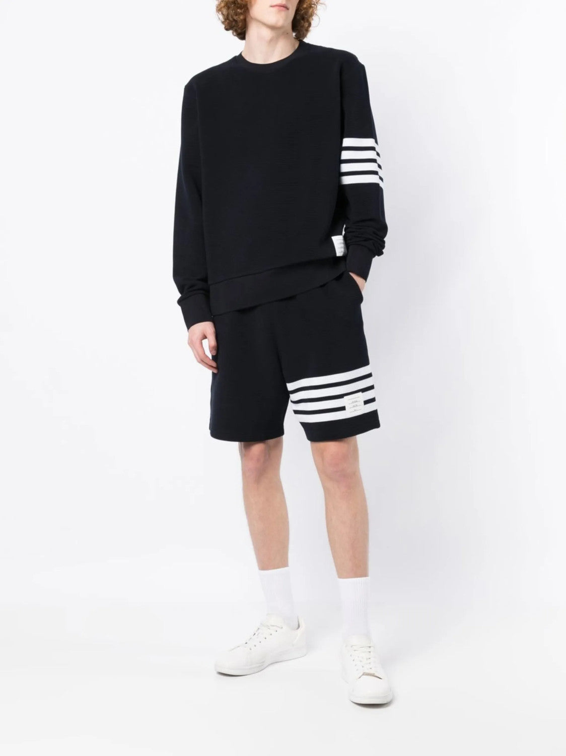 Thom Browne Men's Summer Lapel Straight Polo Short Sleeve Shirt Solid Color Casual Striped Elastic Waist Tie Sports Shorts Ngvp #1942